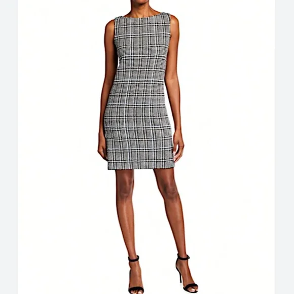 St. John | Dresses | St John Collection Prince Of Wales Plaid Knit  Bateauneck Aline Dress | Poshmark